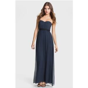 BCBGMAXAZRIA silk blue strapless Maxi gown size 6 P